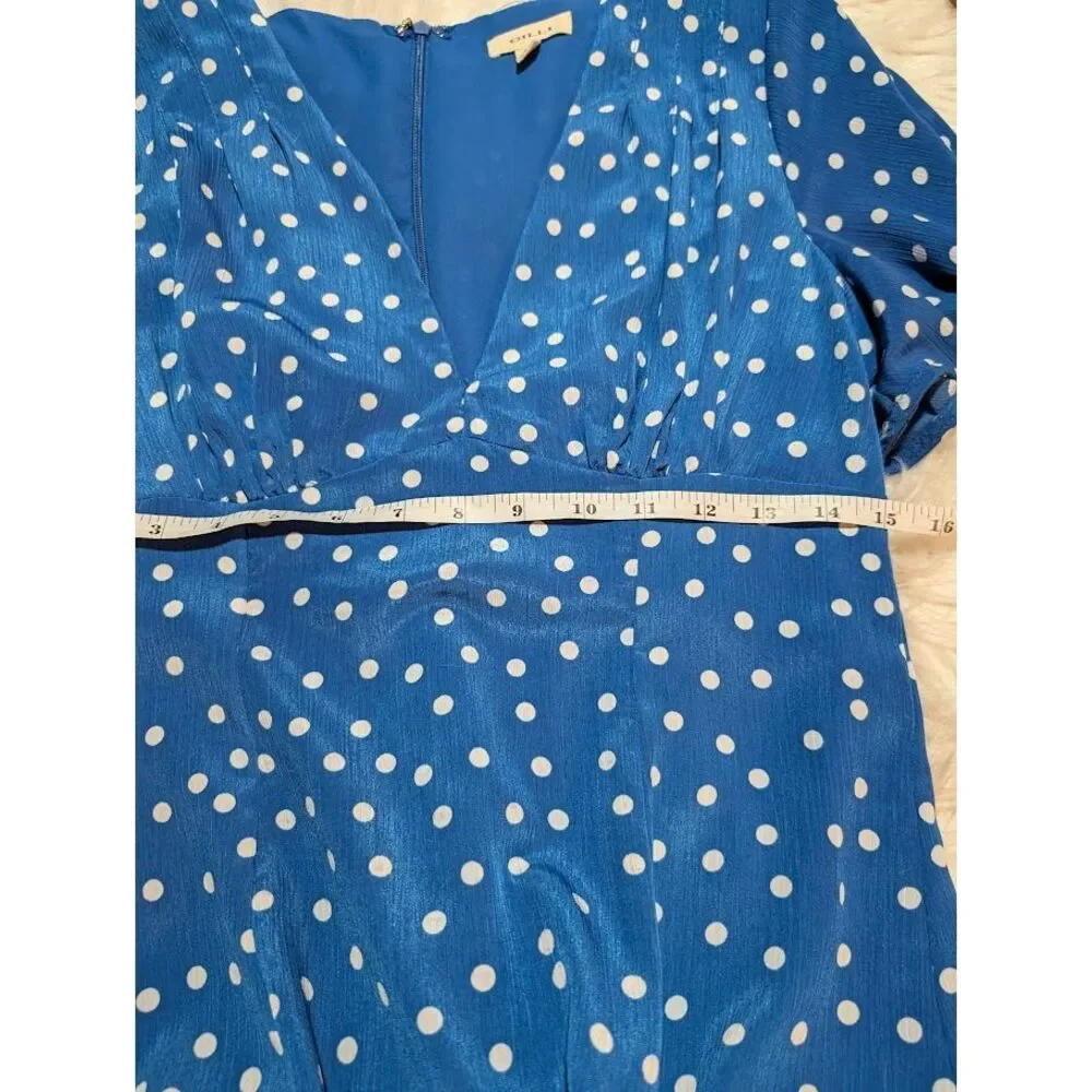 Gilli Women's Midi Polka Dot Puff Sleeve Blue/White‎ Dress Size M